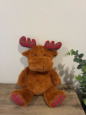 Moose with Christmas Tartan Plaid Antlers and Feet.